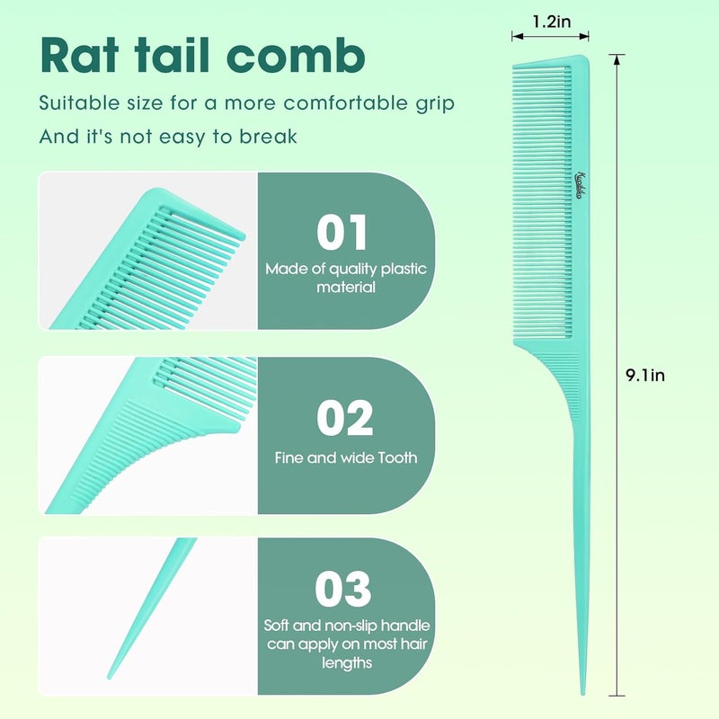 Kunihiko Rat Tail Comb for Women: 2pcs Fine Tooth Parting Tip Carbon Fiber Root Teasing Anti Static Combs （Green, Pink） - Image 3